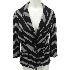 Alberto Makali Beaded Mesh Zebra Print Button Blazer Size XL 3/4 Sleeve Animal